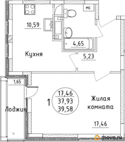 1-комн. квартира, 39.58 м&sup2;