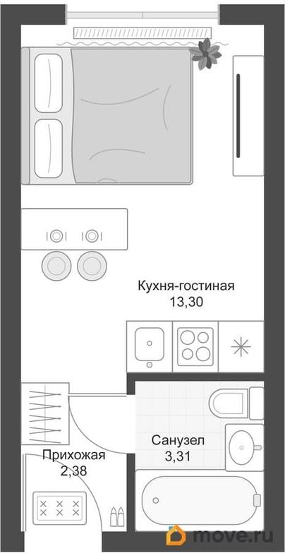 студия, 18.99 м&sup2;