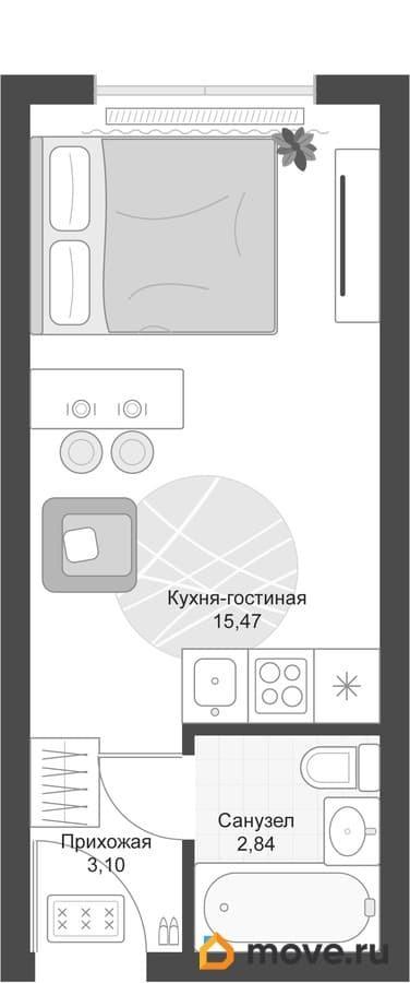 студия, 21.41 м&sup2;
