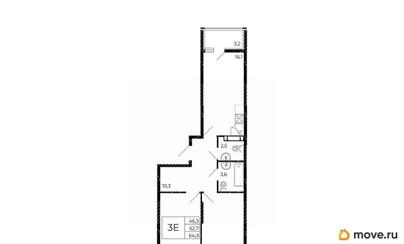 3-комн. квартира, 64.3 м&sup2;