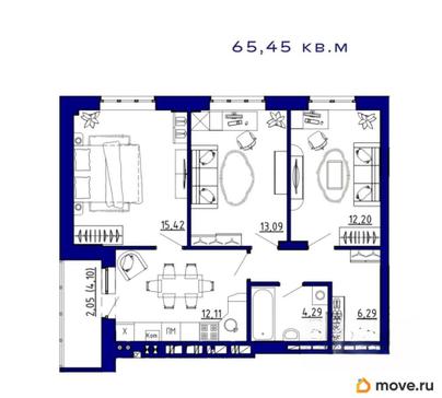 3-комн. квартира, 65.45 м&sup2;