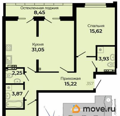 2-комн. квартира, 89.02 м&sup2;
