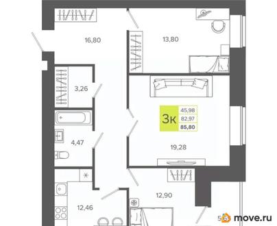 3-комн. квартира, 85.8 м&sup2;