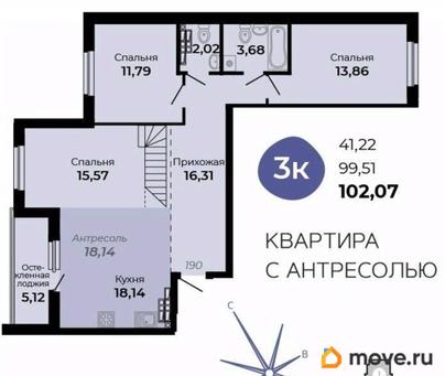 3-комн. квартира, 102.07 м&sup2;