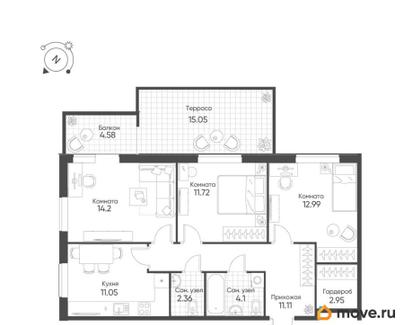 3-комн. квартира, 76.36 м&sup2;