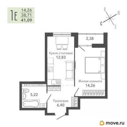 1-комн. квартира, 40.5 м&sup2;