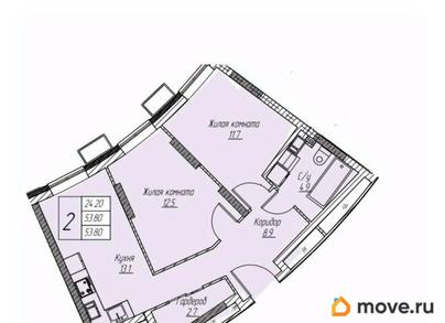 2-комн. квартира, 53.8 м&sup2;