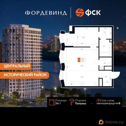 2-комн. квартира, 54.1 м&sup2;