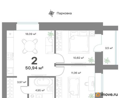 2-комн. квартира, 50.94 м&sup2;