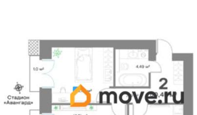 2-комн. квартира, 50.45 м&sup2;