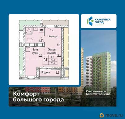 студия, 23.4 м&sup2;
