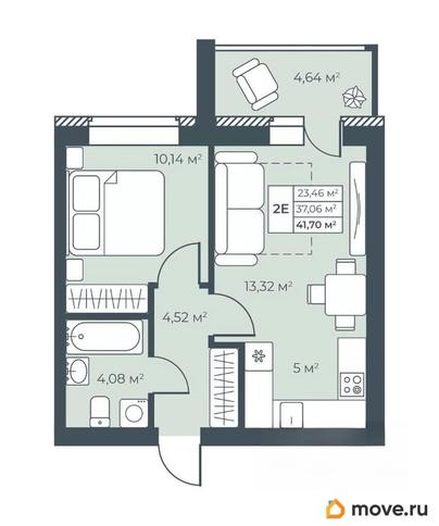 2-комн. квартира, 41.7 м&sup2;