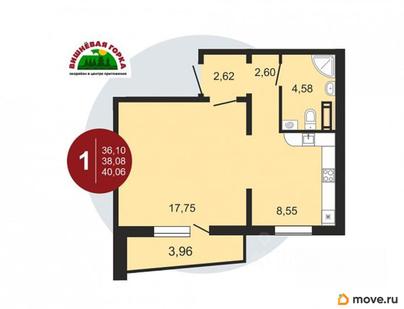 1-комн. квартира, 39.8 м&sup2;