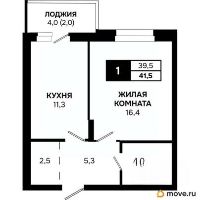 1-комн. квартира, 41.5 м&sup2;