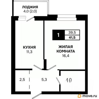 1-комн. квартира, 41.5 м&sup2;