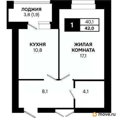1-комн. квартира, 42 м&sup2;