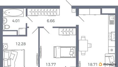 2-комн. квартира, 55.43 м&sup2;