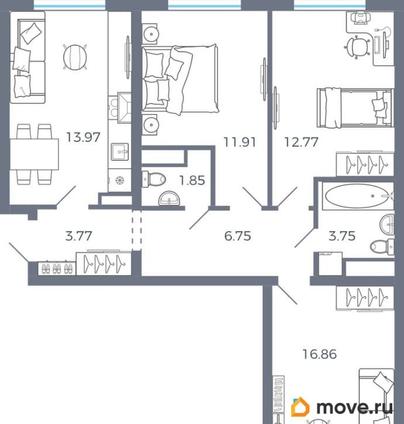 3-комн. квартира, 71.63 м&sup2;