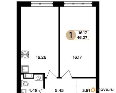 1-комн. квартира, 46.3 м&sup2;