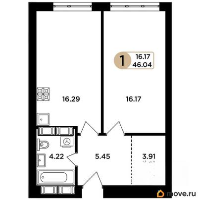 1-комн. квартира, 45.8 м&sup2;