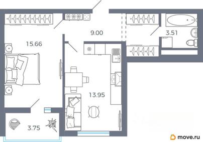 1-комн. квартира, 44 м&sup2;