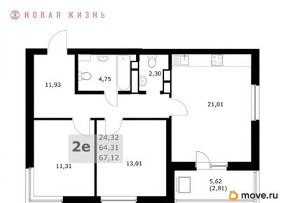 2-комн. квартира, 67.1 м&sup2;