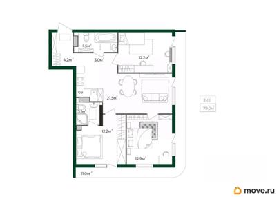 3-комн. квартира, 79 м&sup2;