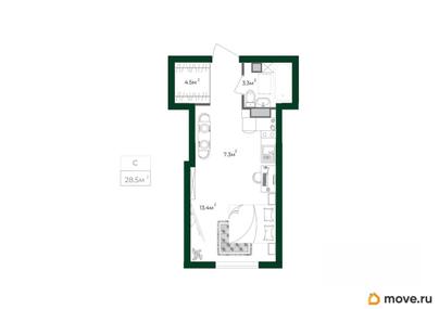 студия, 28.5 м&sup2;