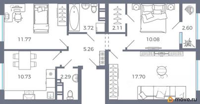 3-комн. квартира, 70.75 м&sup2;