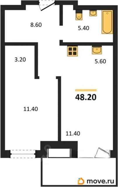 1-комн. квартира, 48.2 м&sup2;