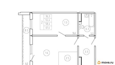 2-комн. квартира, 55.5 м&sup2;
