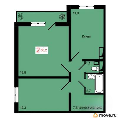 2-комн. квартира, 56.2 м&sup2;