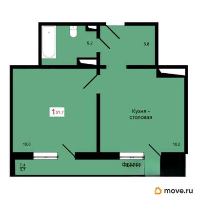 1-комн. квартира, 51.7 м&sup2;