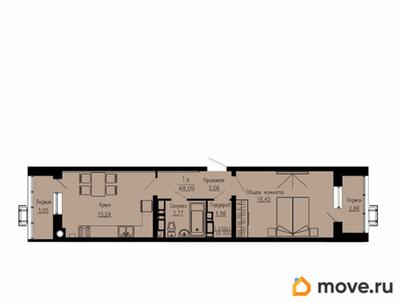 1-комн. квартира, 48.09 м&sup2;