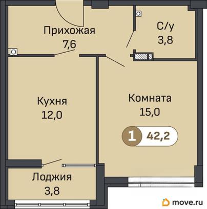 1-комн. квартира, 42.2 м&sup2;