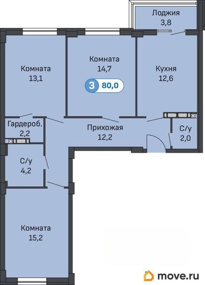 3-комн. квартира, 80.5 м&sup2;