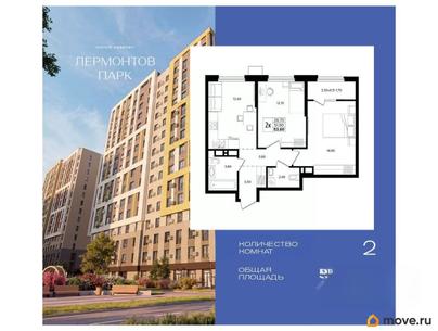 2-комн. квартира, 53.6 м&sup2;