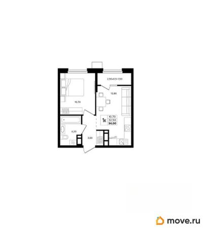 1-комн. квартира, 34 м&sup2;