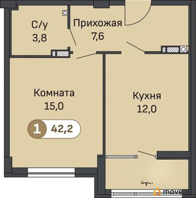 1-комн. квартира, 42.4 м&sup2;