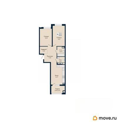 2-комн. квартира, 72.53 м&sup2;