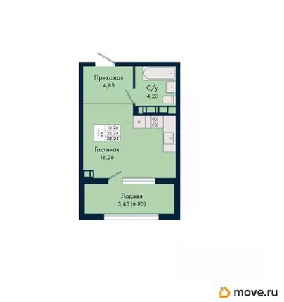 студия, 32.24 м&sup2;
