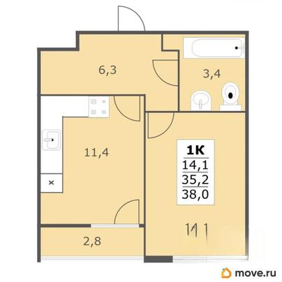 1-комн. квартира, 38 м&sup2;