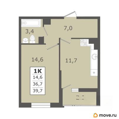 1-комн. квартира, 39.7 м&sup2;
