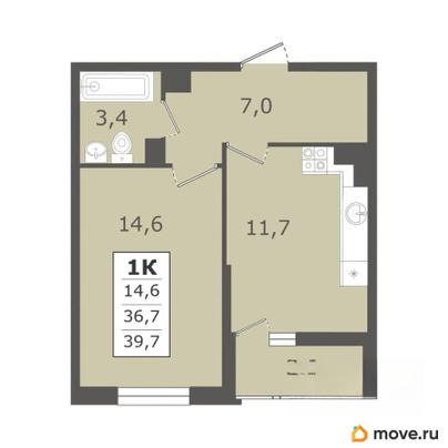 1-комн. квартира, 39.7 м&sup2;