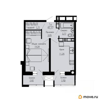 1-комн. квартира, 40.37 м&sup2;