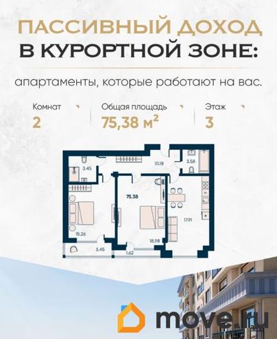 2-комн. апартаменты, 73.85 м&sup2;
