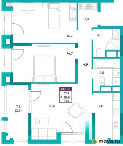2-комн. квартира, 79.2 м&sup2;