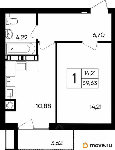 1-комн. квартира, 39.63 м&sup2;