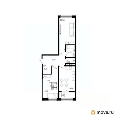 2-комн. квартира, 66.47 м&sup2;