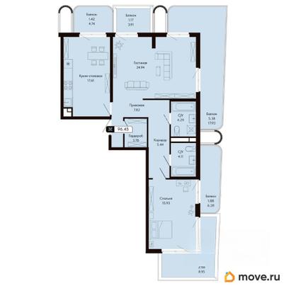 4-комн. квартира, 96.45 м&sup2;